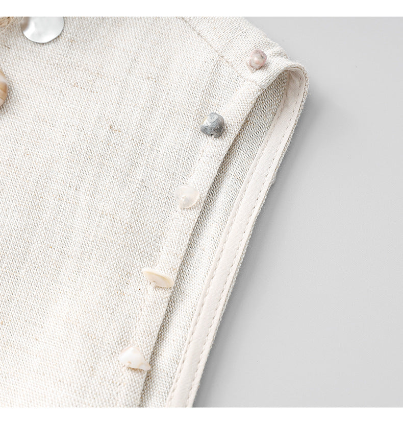 Boho Linen-Tencel Dress with Shell Detail and Removable Buckle Necklace