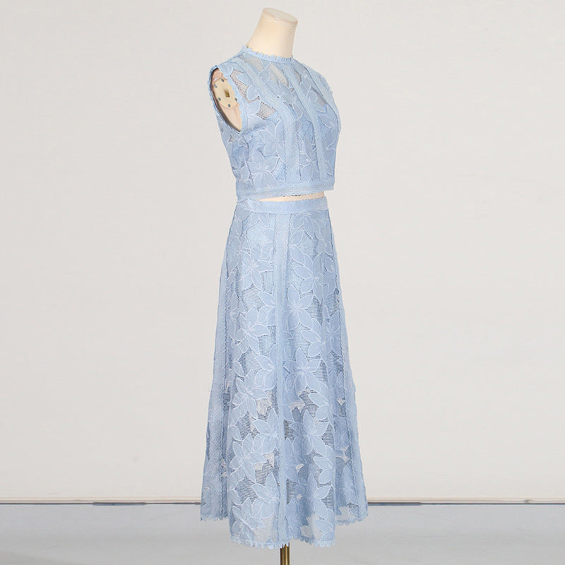 Embroidered Sleeveless Crop Top and Long Skirt Set