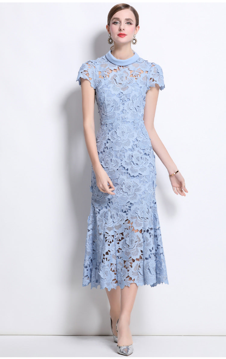 Lace High Neck Midi Dress