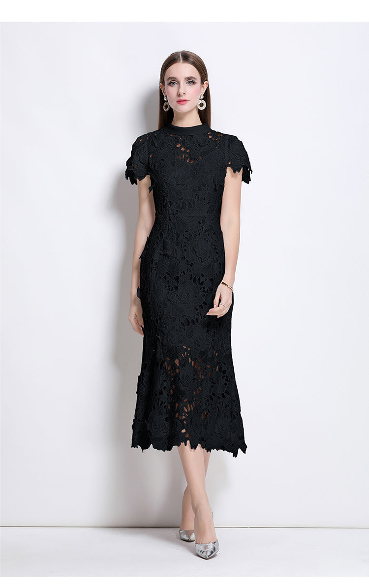 Lace High Neck Midi Dress
