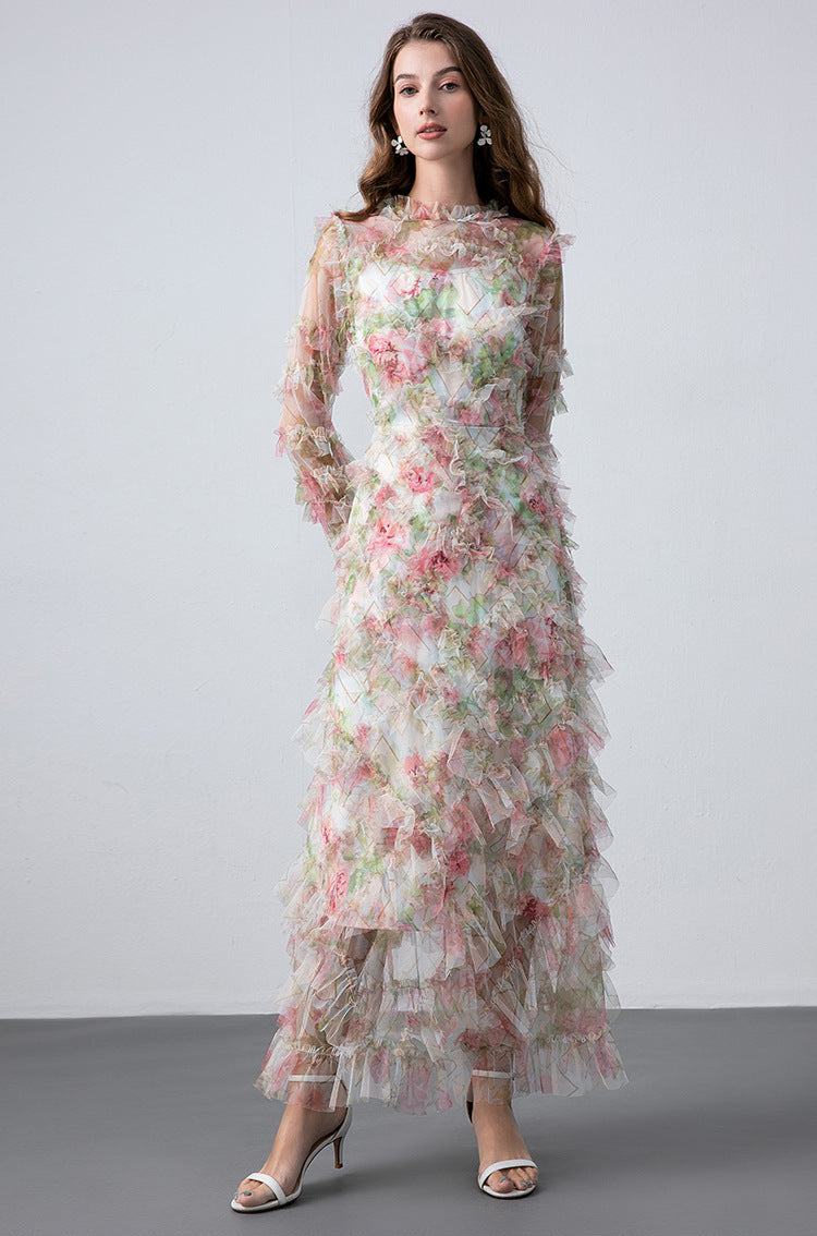 Elegant Floral Princess Maxi Dress
