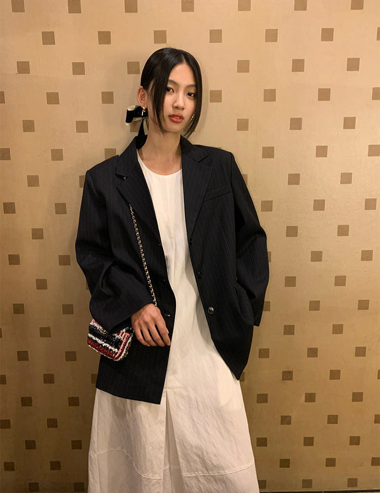 Navy Striped Oversized Blazer