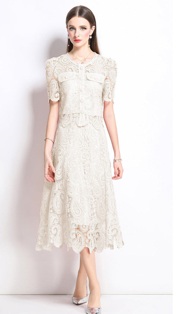 Retro Waterproof Lace Two-Piece Set