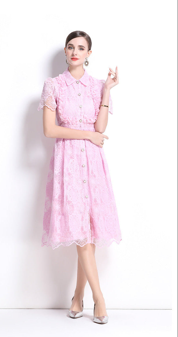 French Lace-Embroidered Midi Dress