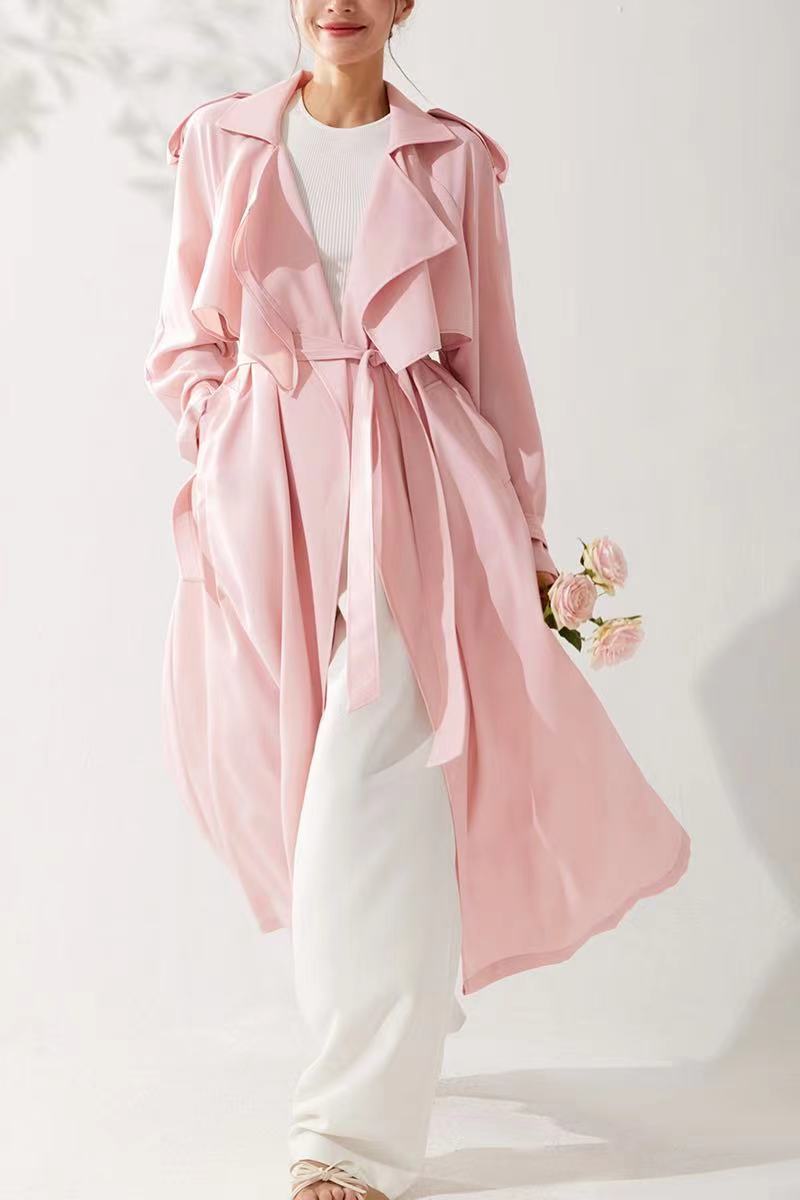 Pastel Blush Flowing Belted Trench Coat