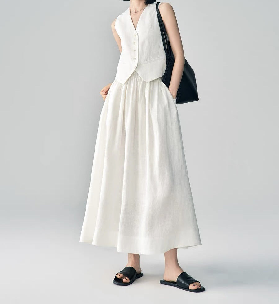 Linen Vest & Midi Skirt Set – Timeless Summer Elegance