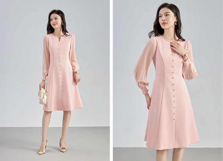 Elegant Chiffon Pleated Sleeves Long Dress