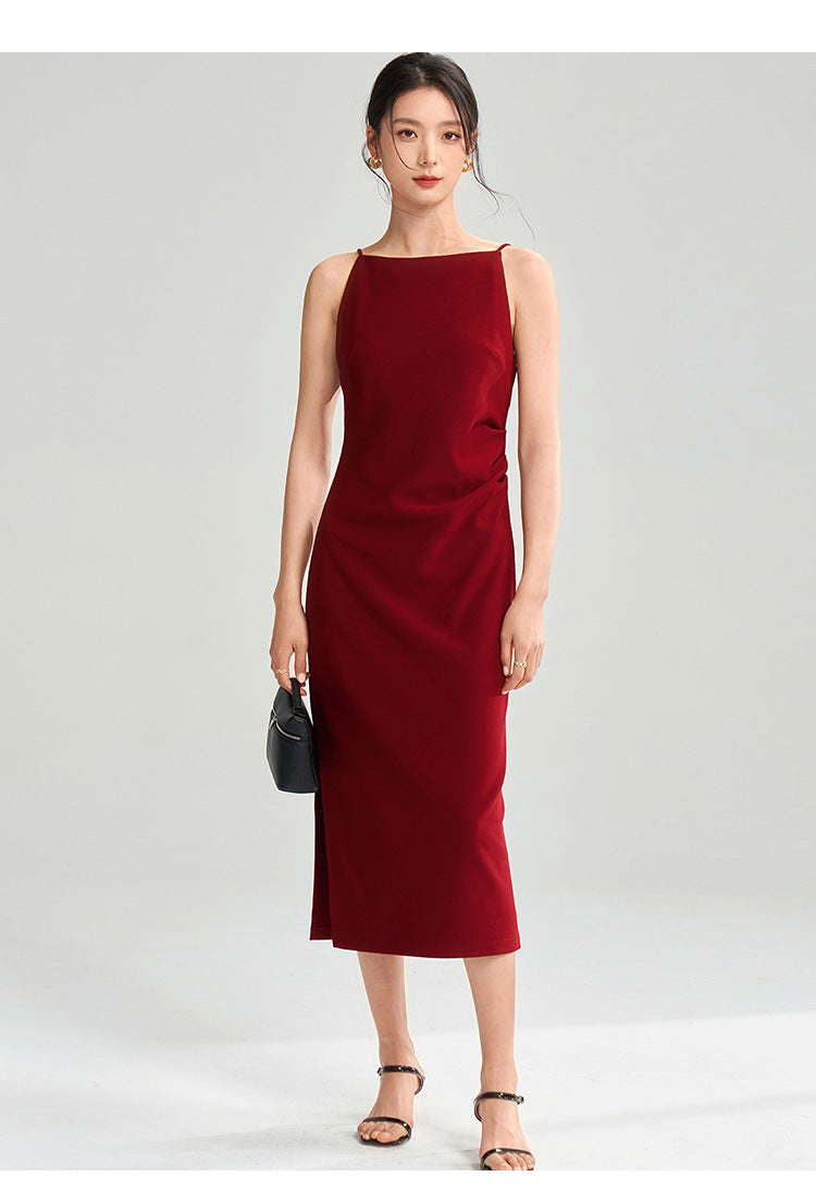 Sleek Red Fitted Midi Dress