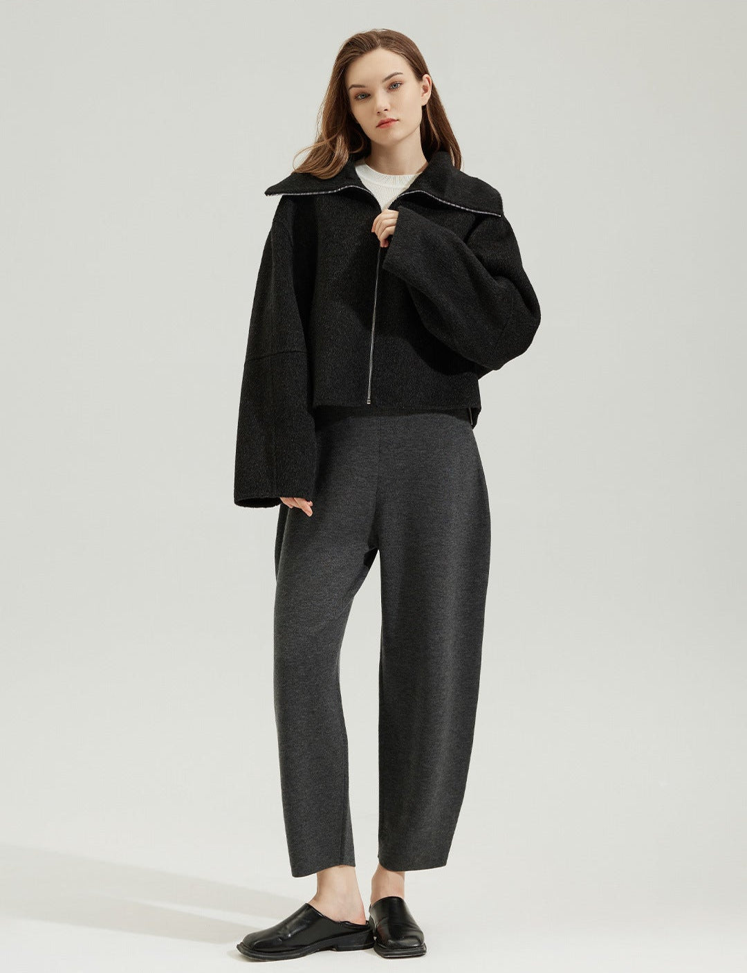 Alpaca Wool Short Coat – Reversible Zippered Wool Jacket