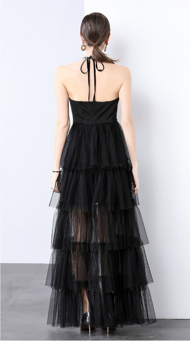 Sheer Elegance Black Mesh Maxi Dress