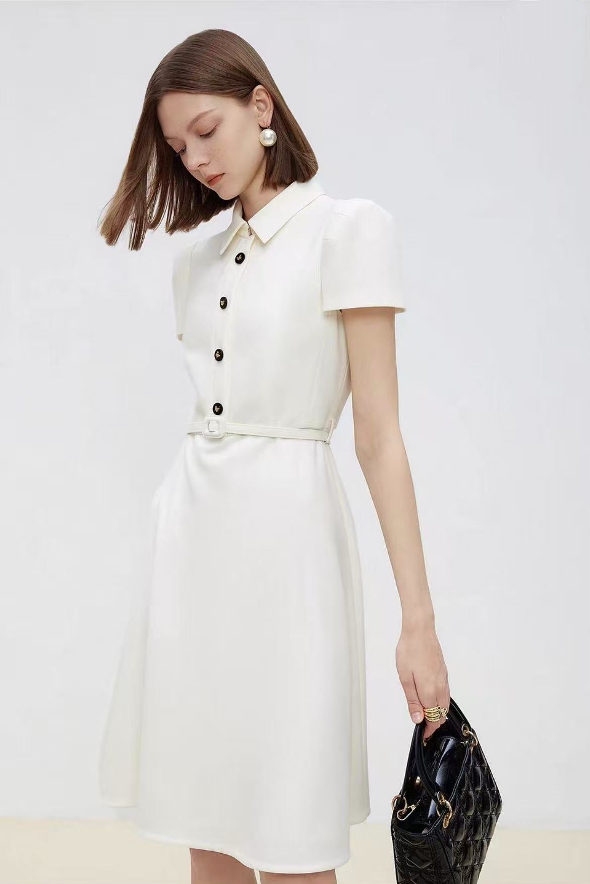 Ivory Midi Dress with Polo Collar