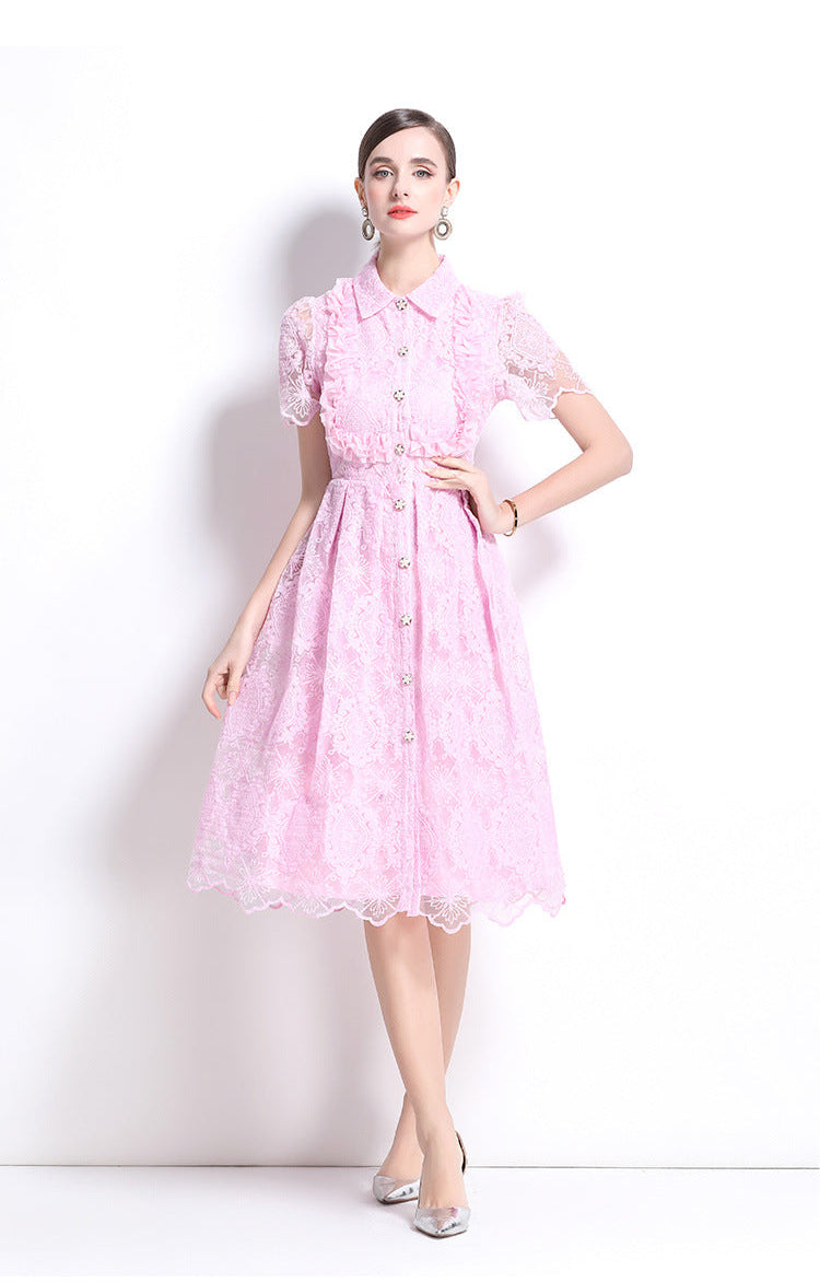 French Lace-Embroidered Midi Dress