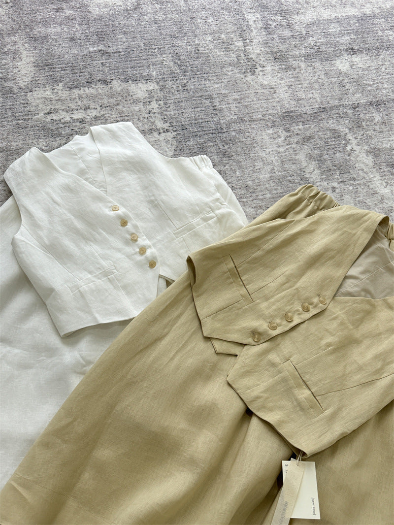 Linen Vest & Midi Skirt Set – Timeless Summer Elegance