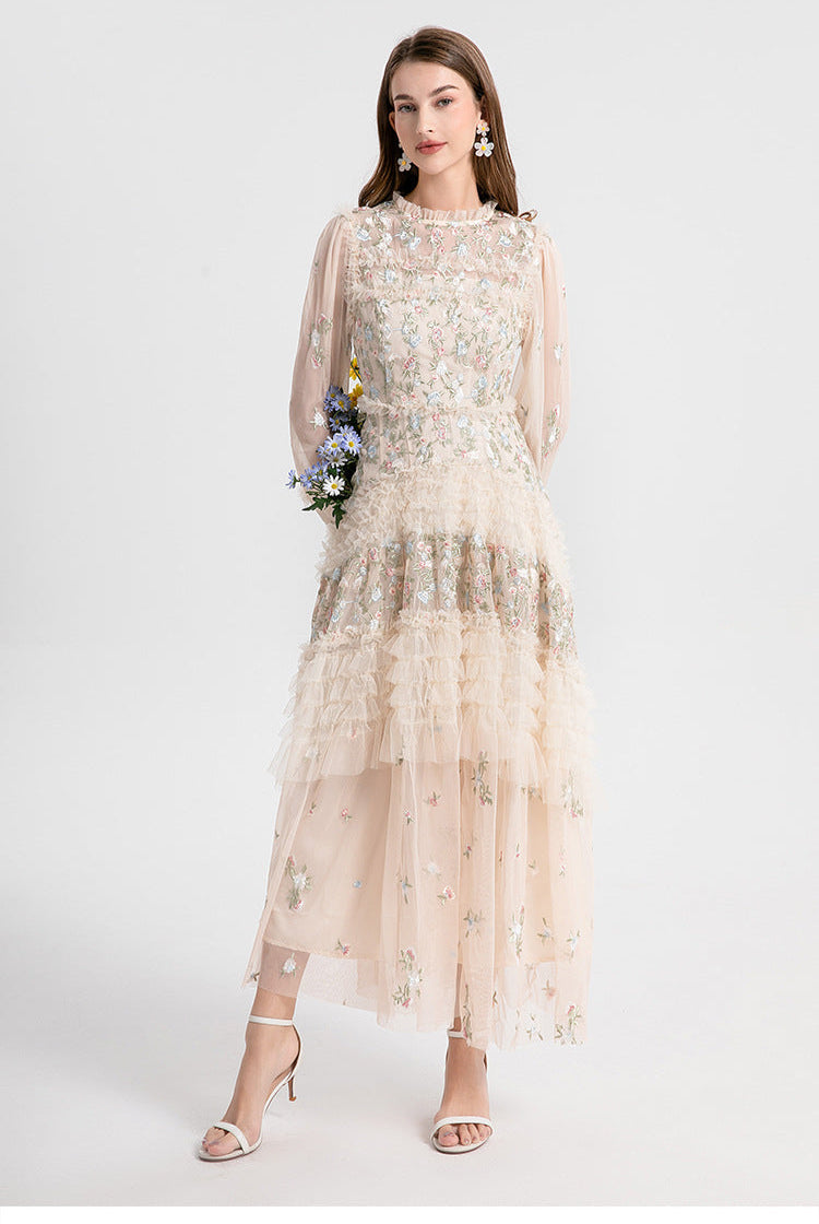 Long Tulle Dress with Ruffles