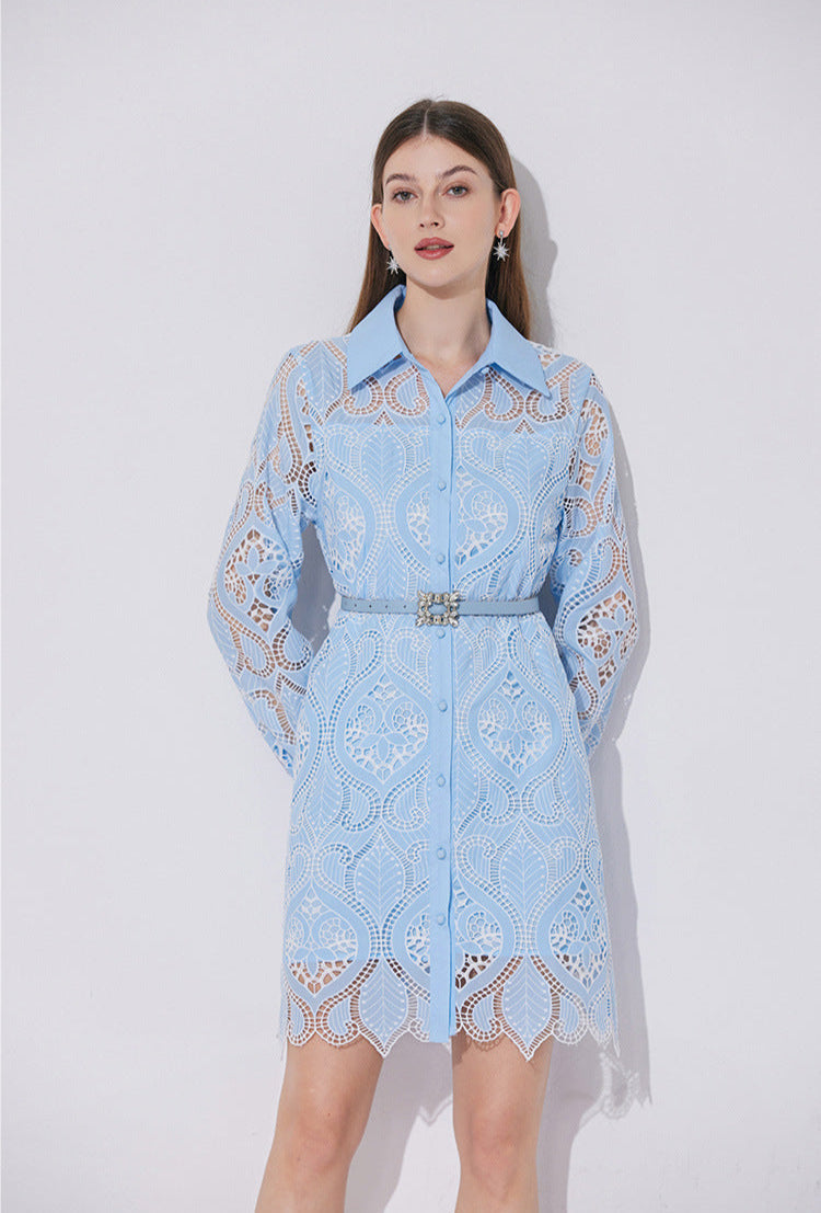 Modern Lace Polo Collar Dress