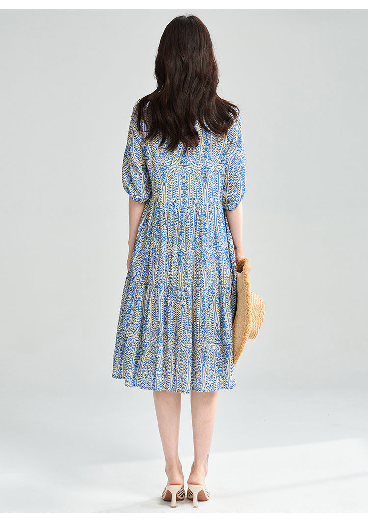 Blue Geometric Tencel Two-Piece Summer Set