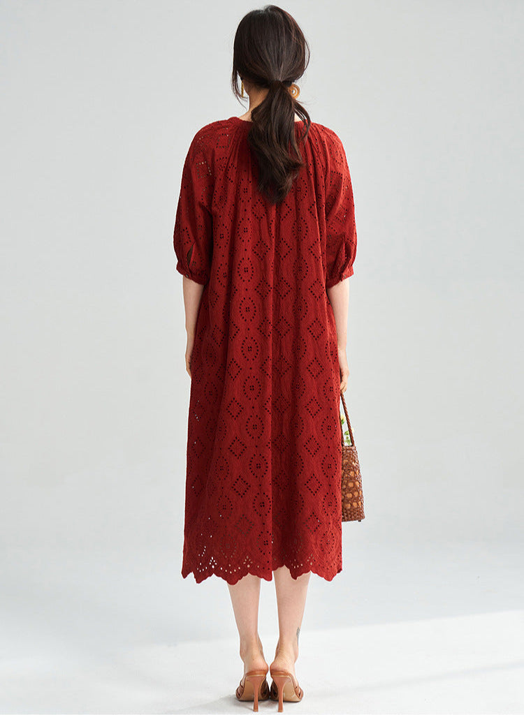 Boho Embroidered Cotton Maxi Dress