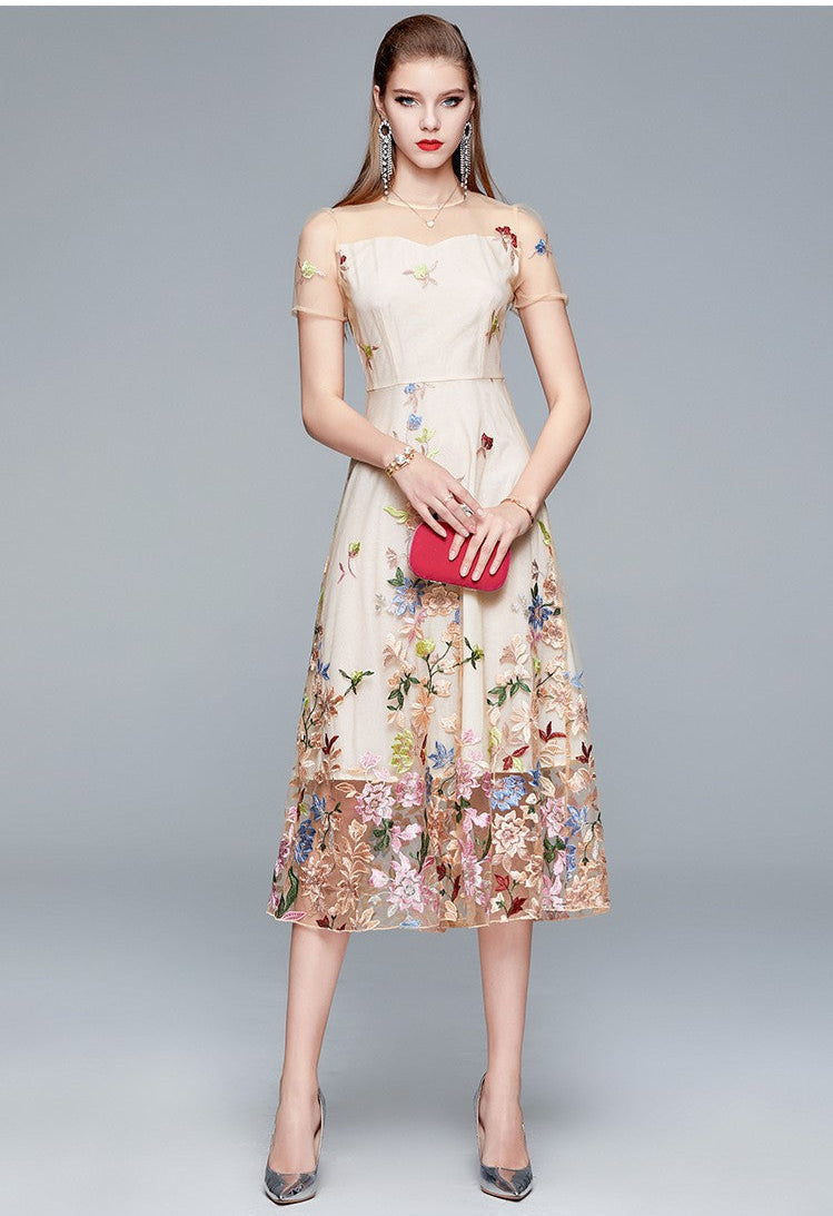 Elegant Summer Dress with Colorful Embroidery