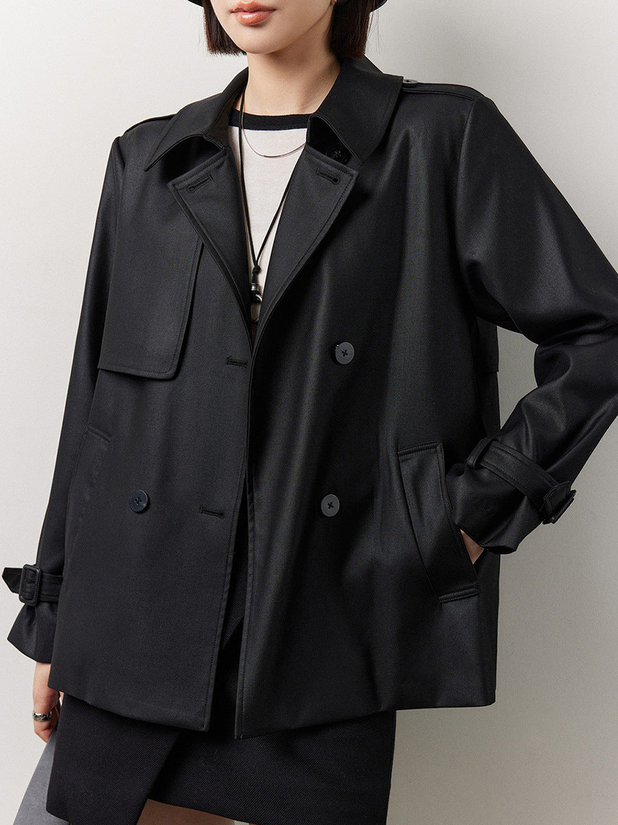 Double-Breasted Short Trench Coat – Timeless Urban Elegance