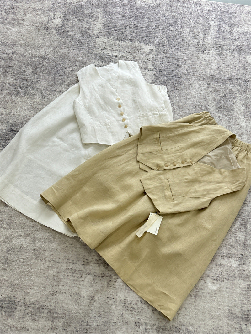 Linen Vest & Midi Skirt Set – Timeless Summer Elegance