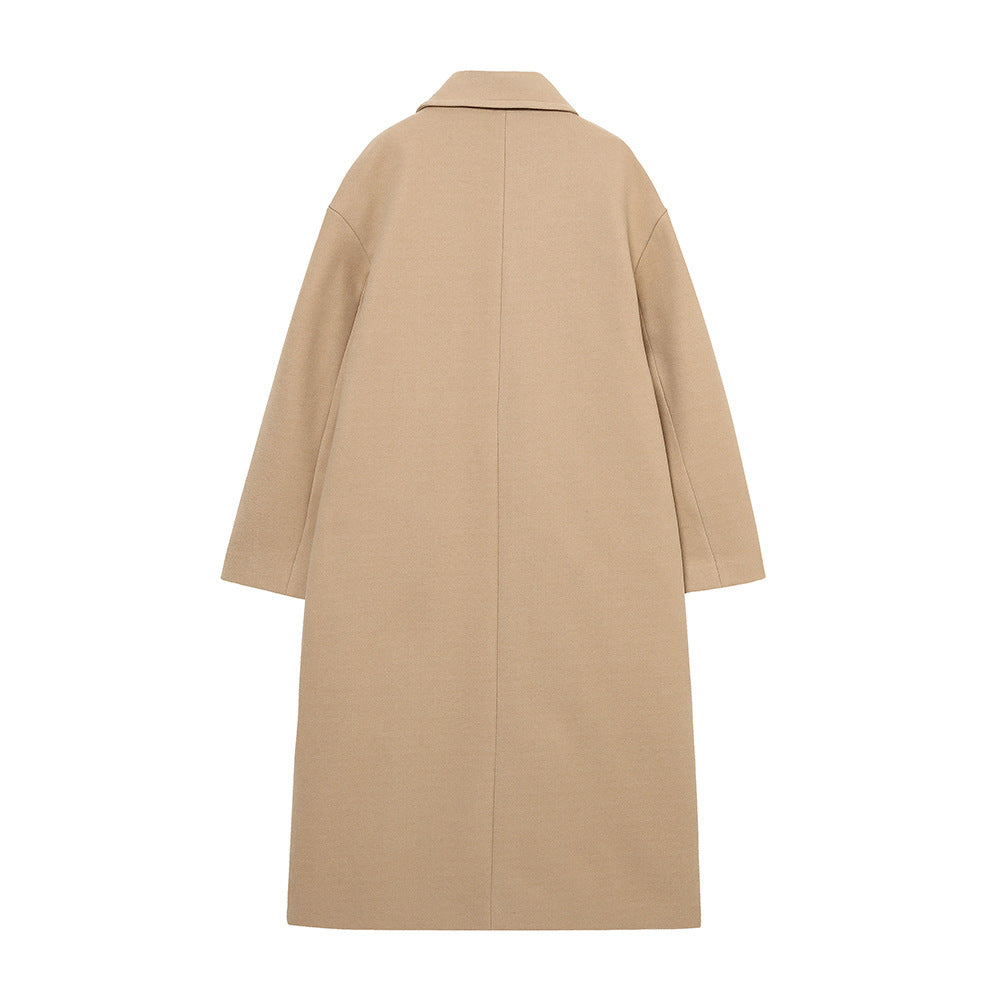 Double-Breasted Cotton Blend Long Coat – Relaxed Fit, Lightweight Warmth