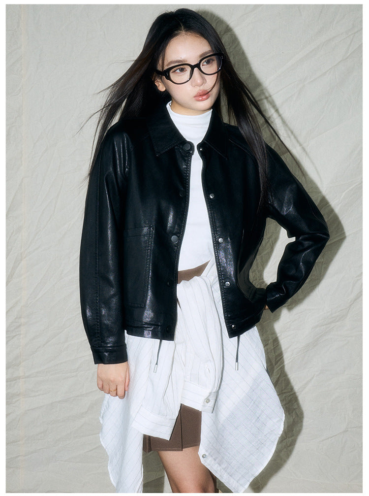 Ruched Retro Moto-Style Jacket