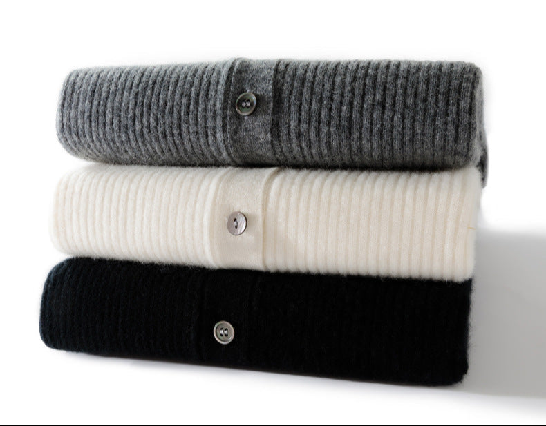 100% Pure Cashmere Polo Collar Cardigan – Long Sleeve, Classic Fit, Ultra-Soft