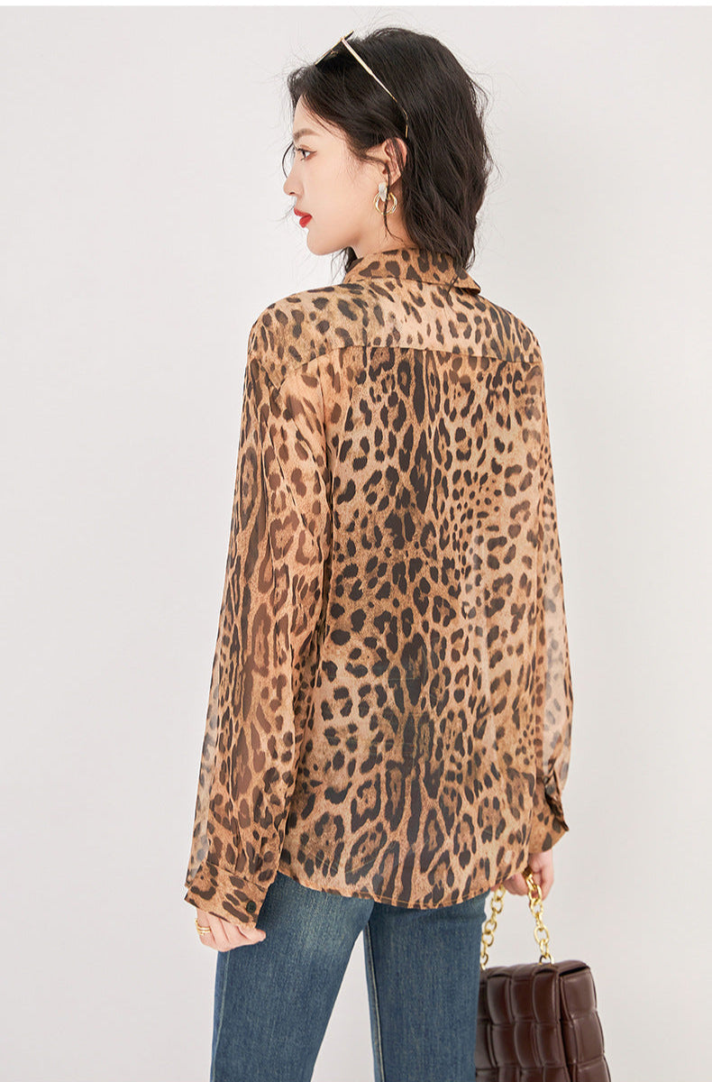 Leopard Print Sheer Mesh Shirt