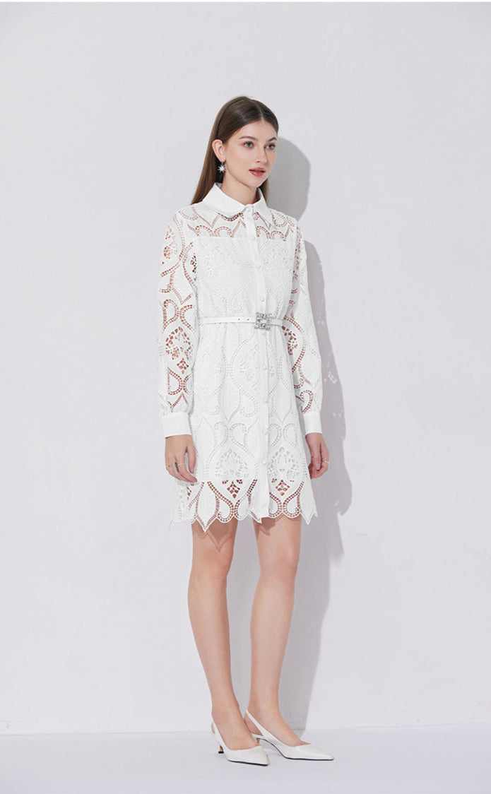 Modern Lace Polo Collar Dress