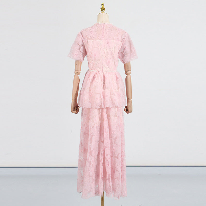 French Elegance Tiered Tulle Embroidered Maxi Dress
