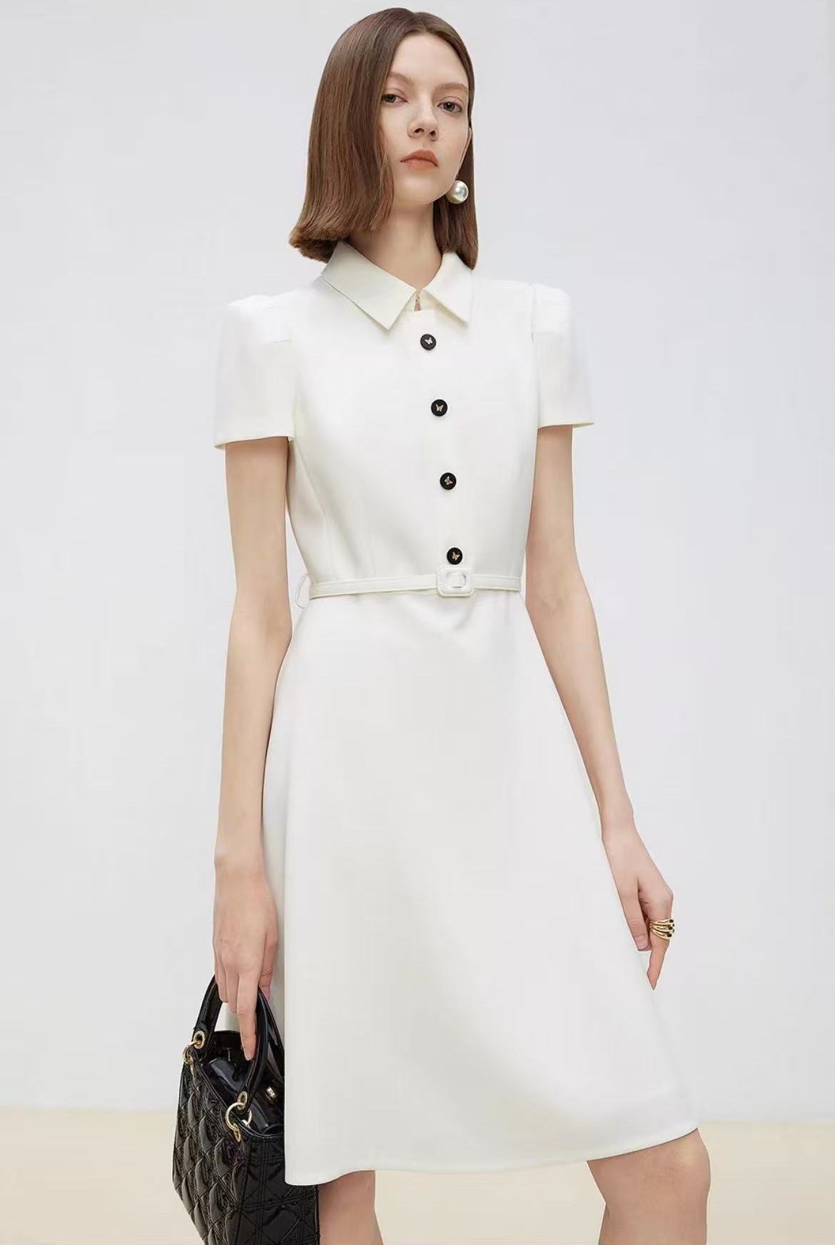 Ivory Midi Dress with Polo Collar