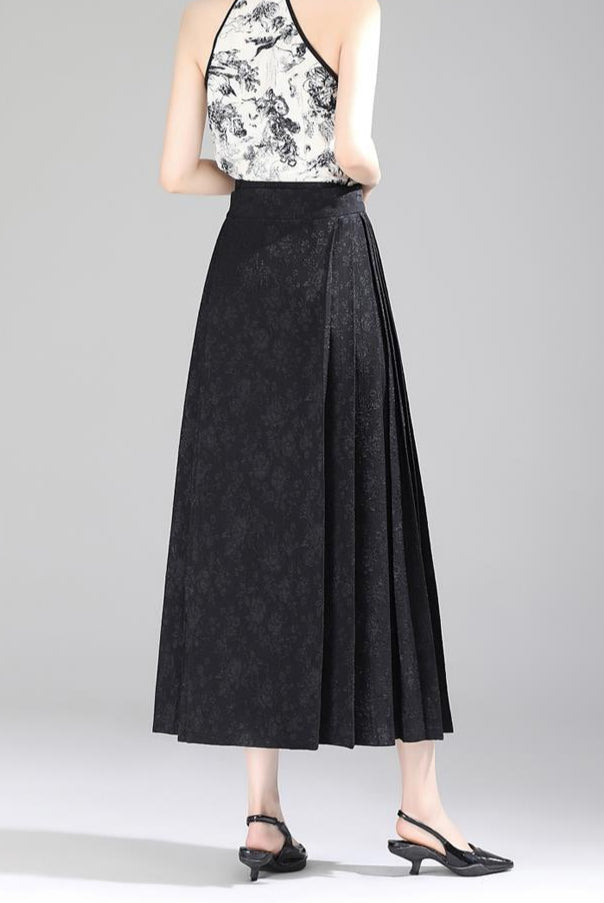 High-Waisted Jacquard Belted Skirt – Elegant A-Line