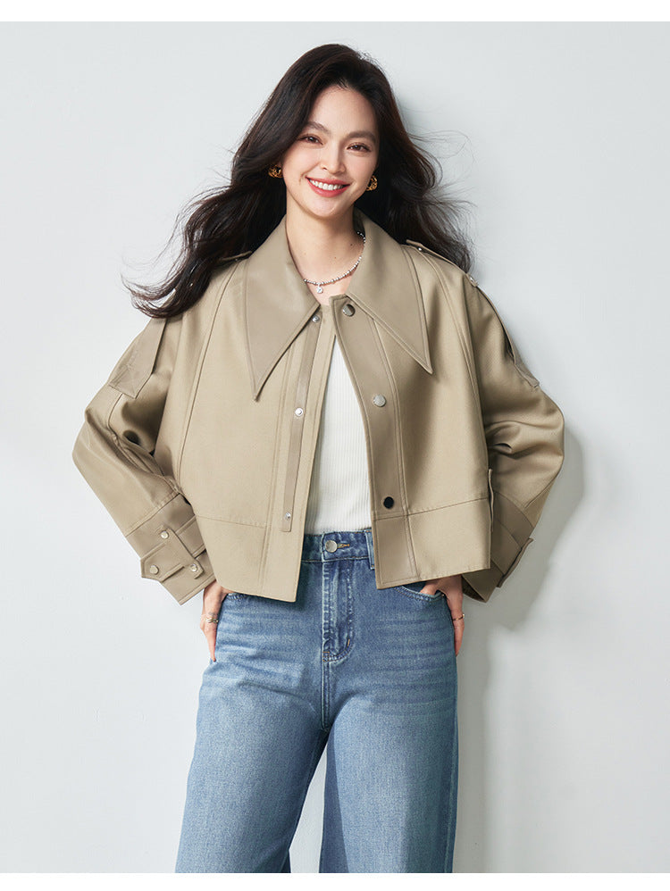 Western Style Oversized Cropped Faux Leather Jacket