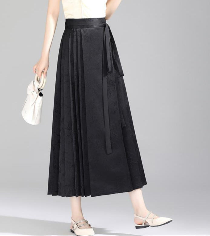 High-Waisted Jacquard Belted Skirt – Elegant A-Line