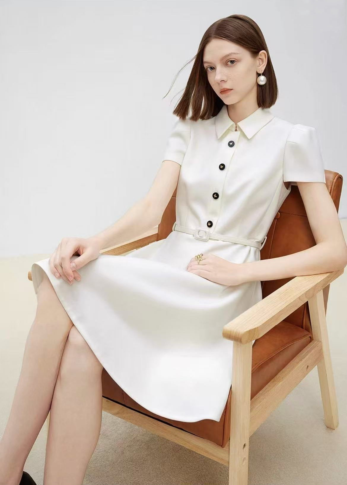 Ivory Midi Dress with Polo Collar
