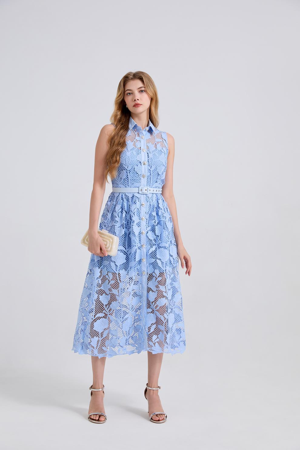 Shirt-Style Lace Midi Dress