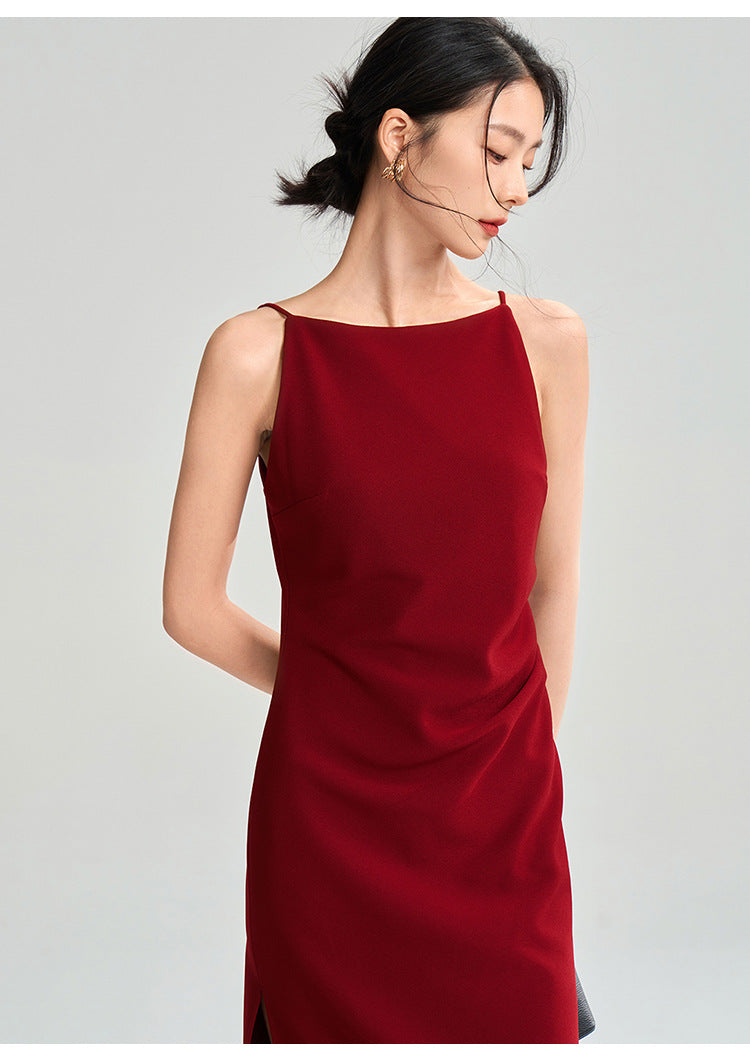 Sleek Red Fitted Midi Dress