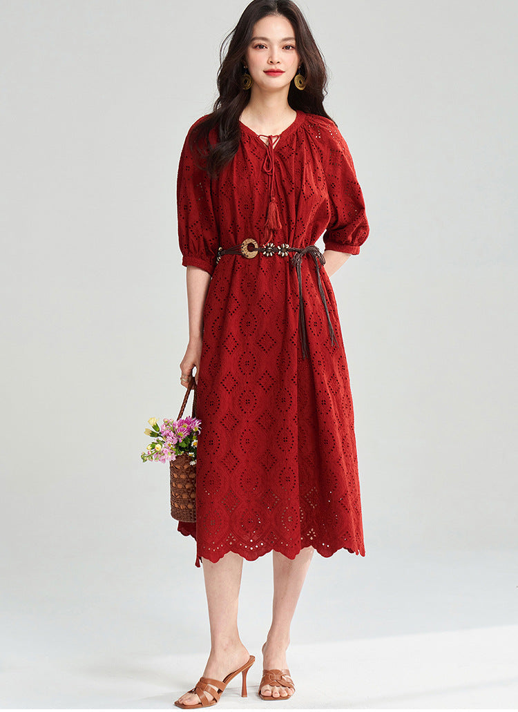 Boho Embroidered Cotton Maxi Dress