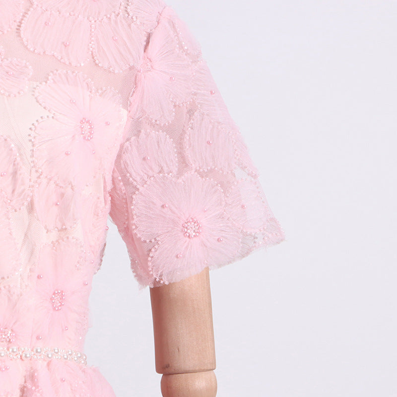 French Elegance Tiered Tulle Embroidered Maxi Dress
