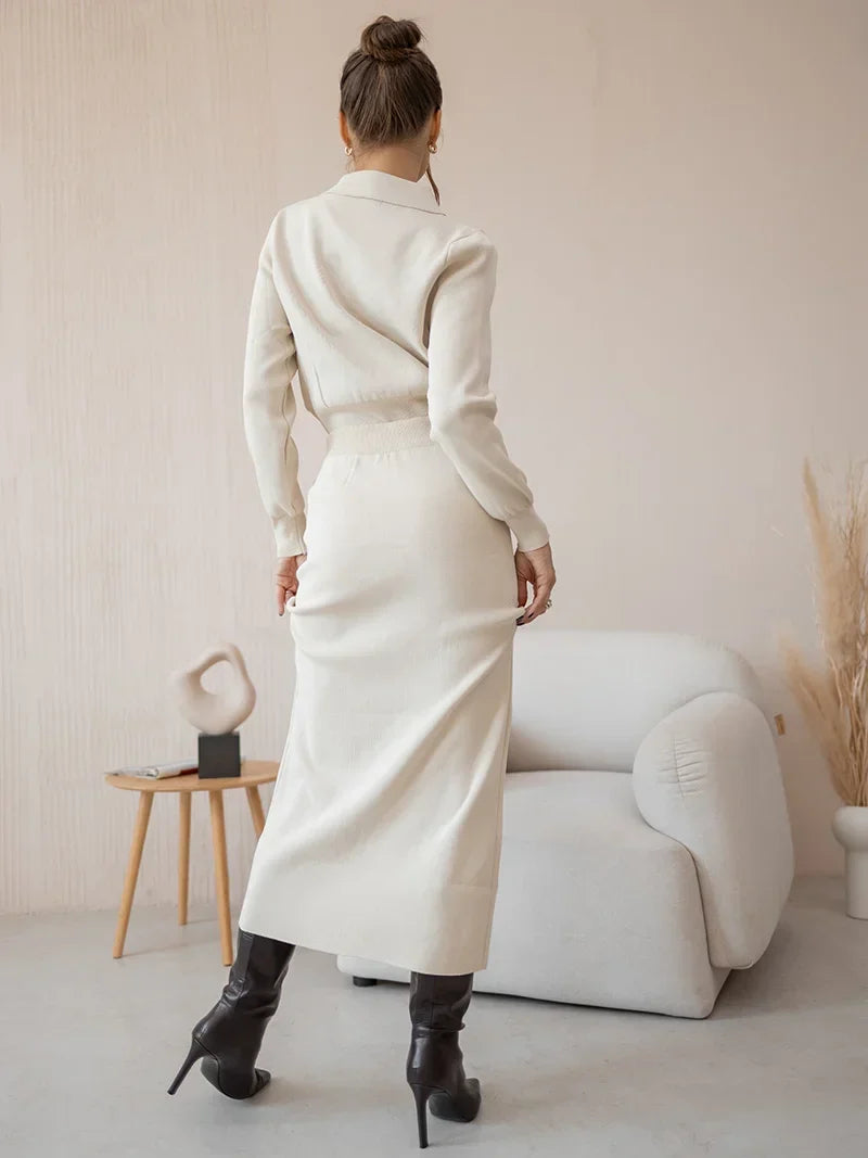 Elegant Knit Cardigan and Skirt Set