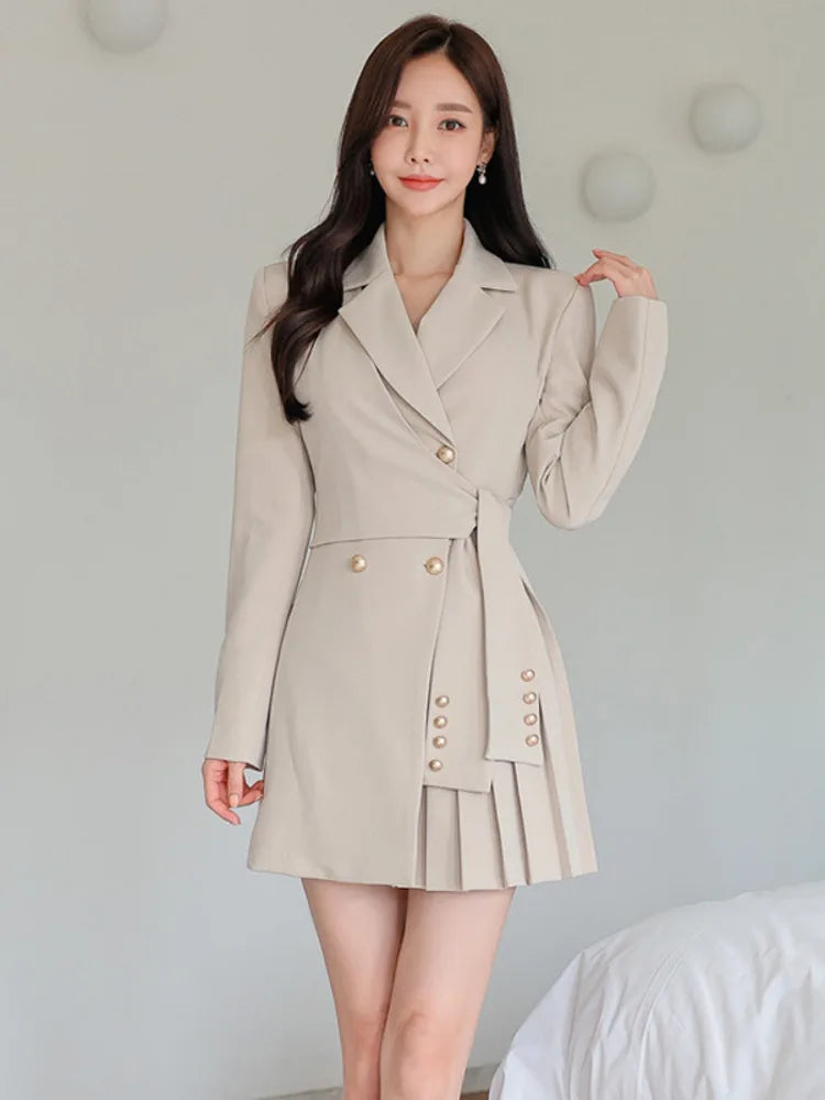 Belted Double-Breasted Short Blazer Dress