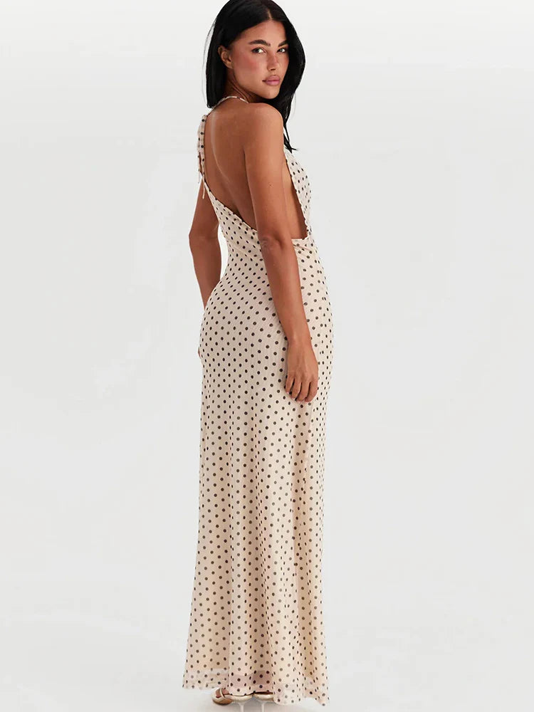 Polka Dot Spaghetti Strap Maxi Dress – Slim Fit Elegance
