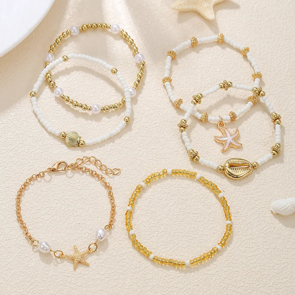 Maris Shell Charm Stacked Bracelet Set