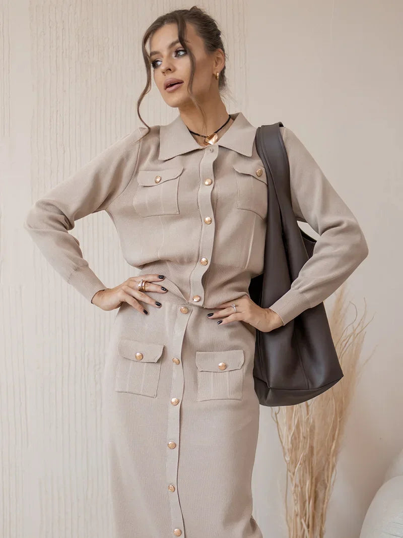 Elegant Knit Cardigan and Skirt Set