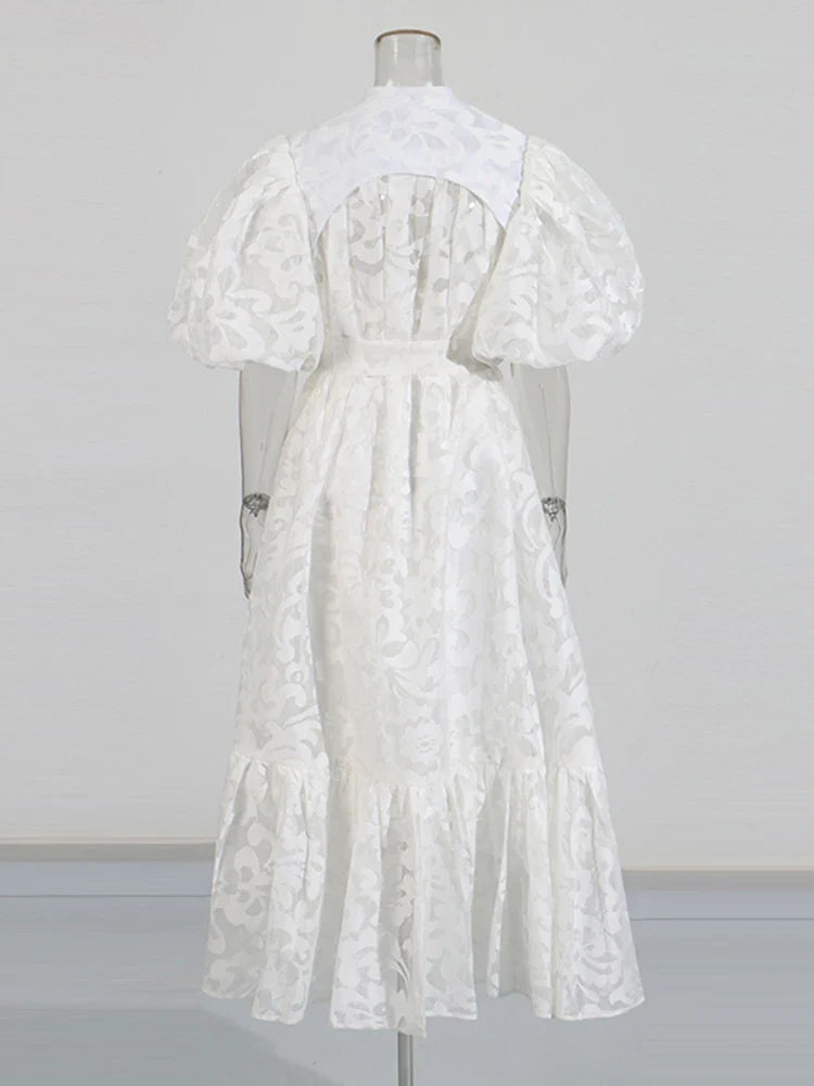 Patchwork Bow-Tie Balloon Sleeve Dress