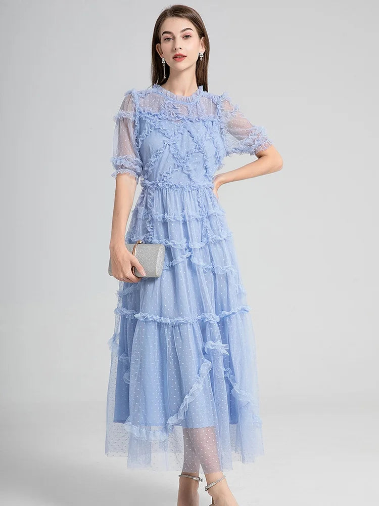 Polka Dot Puff Sleeve Maxi Dress