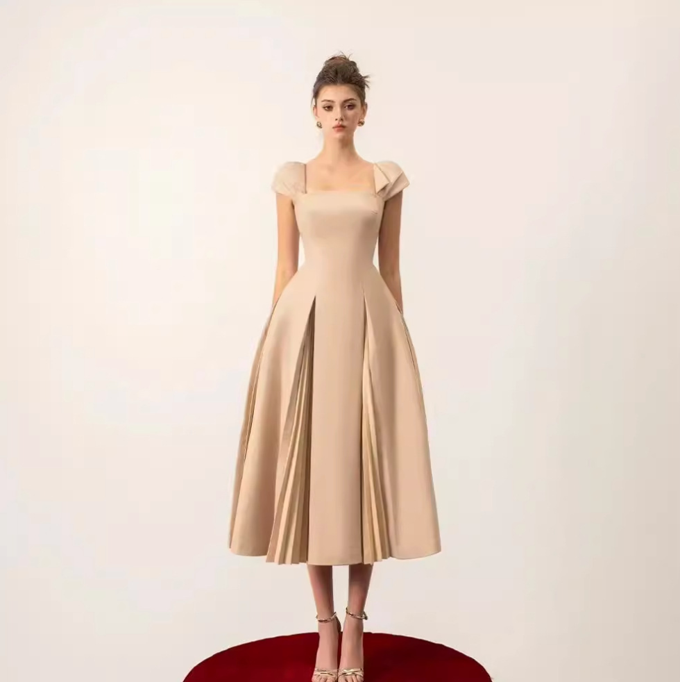 Apricot One-Shoulder Ruched Ball Gown – Elegant Crinkle Texture