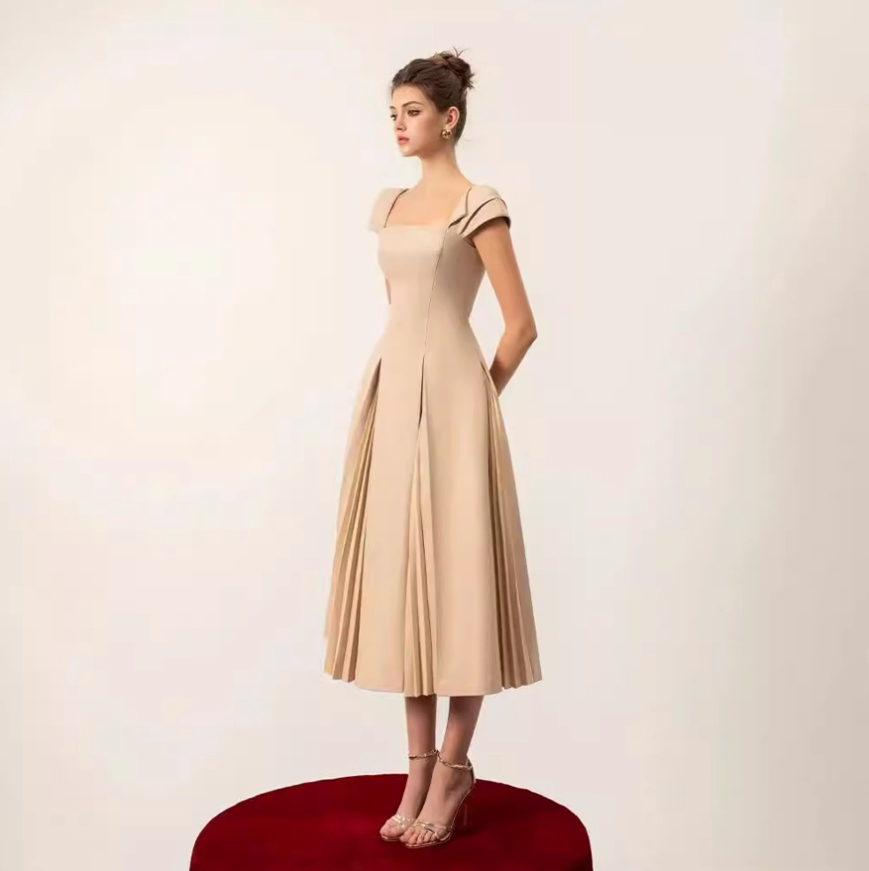Apricot One-Shoulder Ruched Ball Gown – Elegant Crinkle Texture