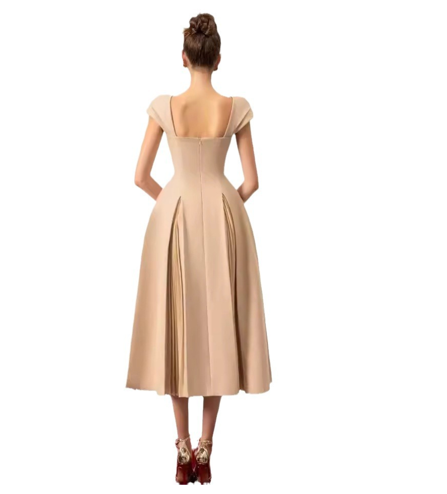 Apricot One-Shoulder Ruched Ball Gown – Elegant Crinkle Texture