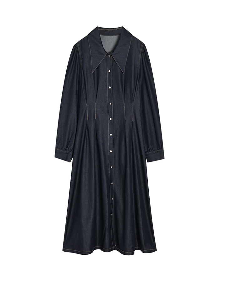 Button-Up Collar Detail Denim Dress – Classic & Timeless A-Line Style